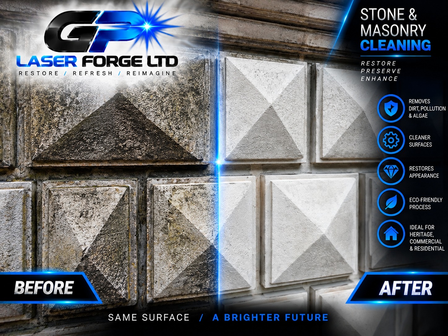 Masonry Surface Cleaning by GP Laser Forge